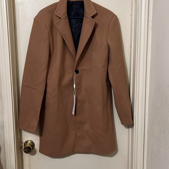 Men's Wool Blend Pea Coat Notched Collar Single Breasted Overcoat tan medium - Picture 5 of 8